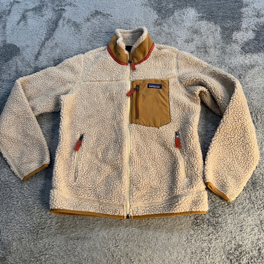 Patagonia Womens Classic Retro X Fleece Jacket Small S Beige Sherpa Windproof